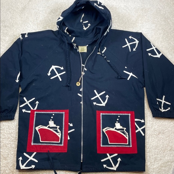 Asian Creations Jackets & Blazers - Asian Creations Nautical AnchorJacket Hooded Cotton Coat Oversized Women’s Large